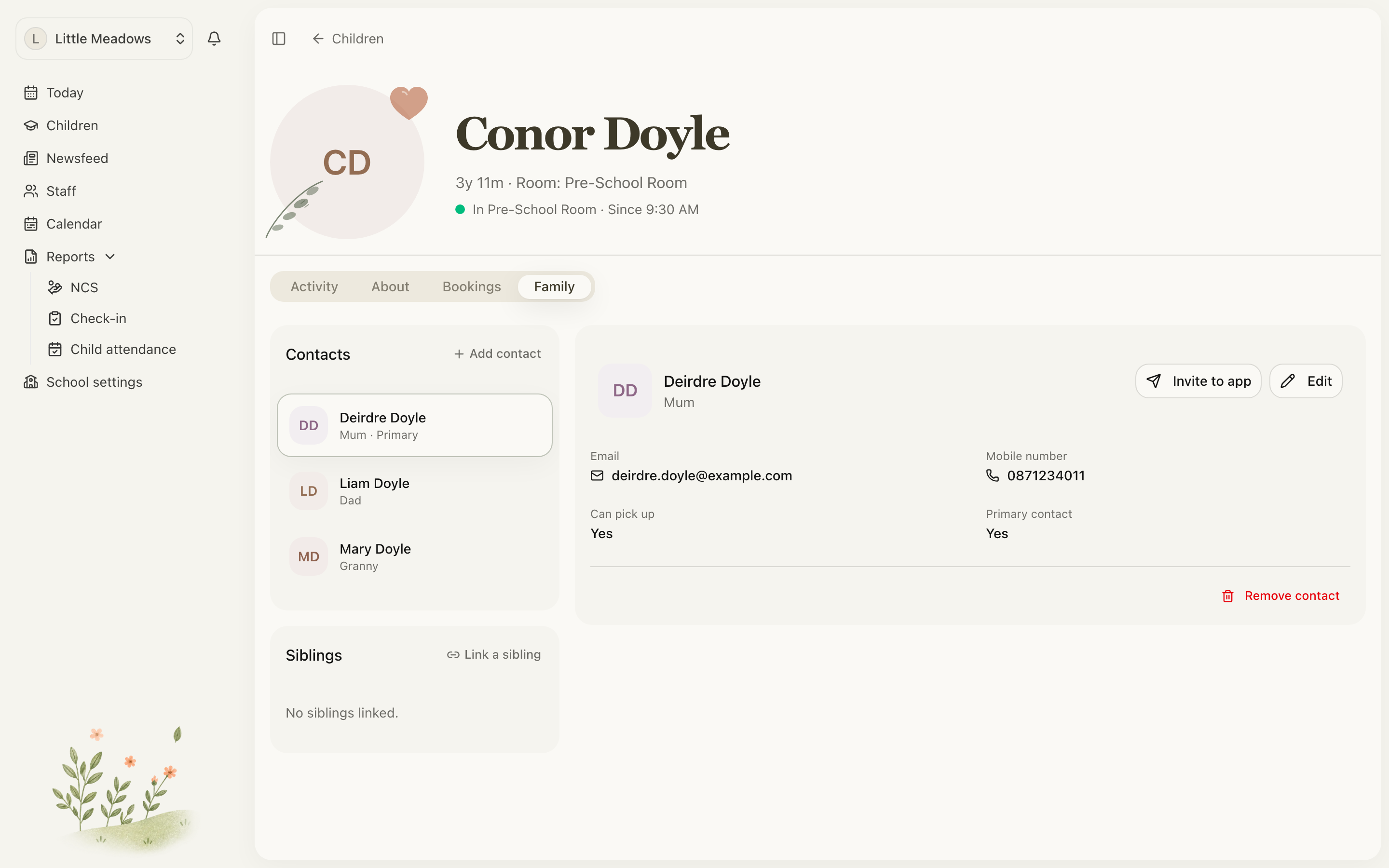 Inviting a contact from the Family tab